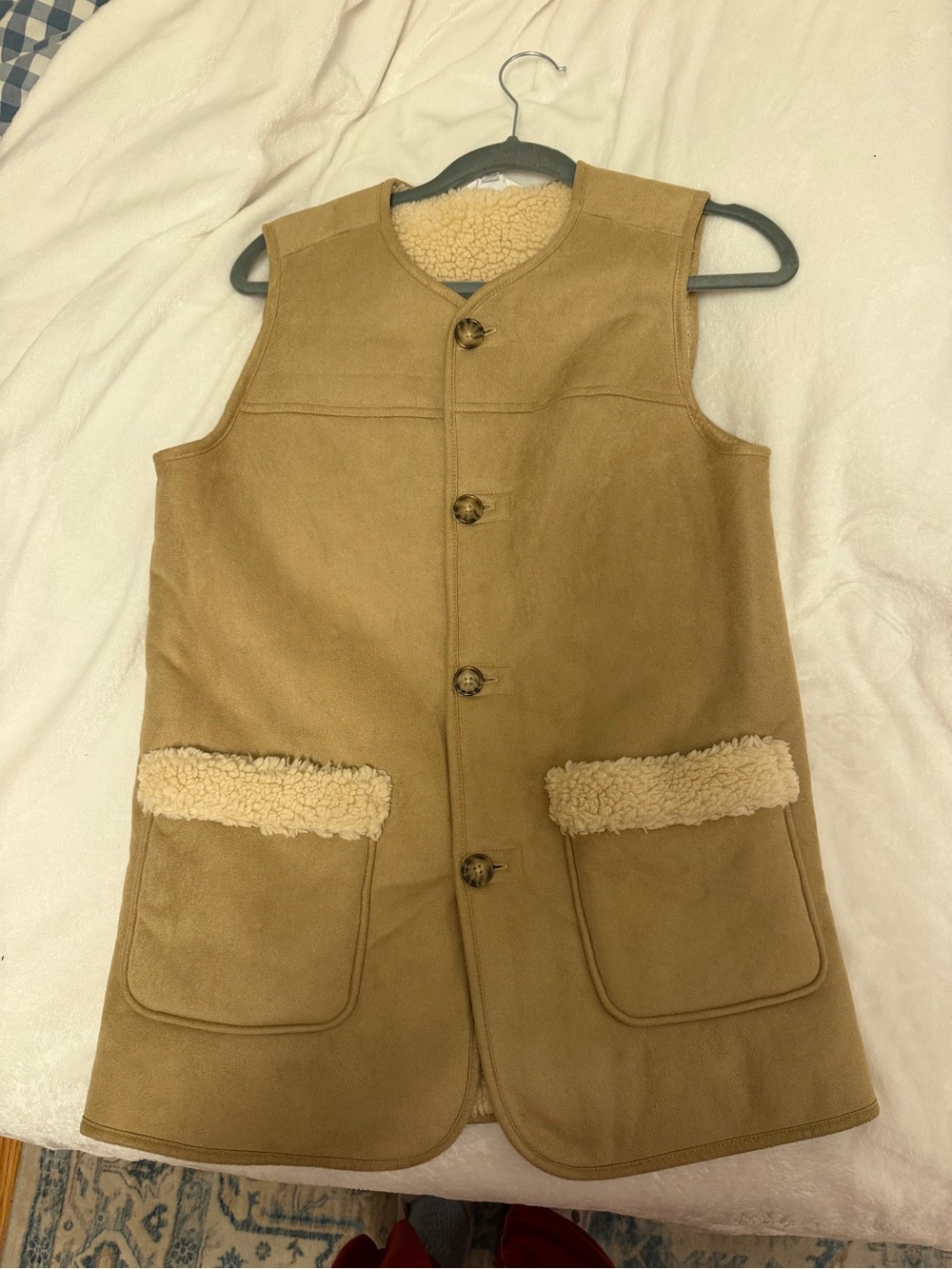 Time and Tru Camel Sherpa-Lined Button Vest